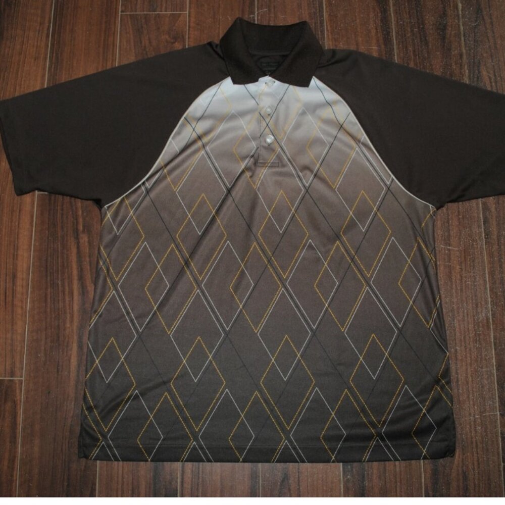 Gary Player Polo Brown Golf Shirt Medium Chest 44" Activewear Polyester Print